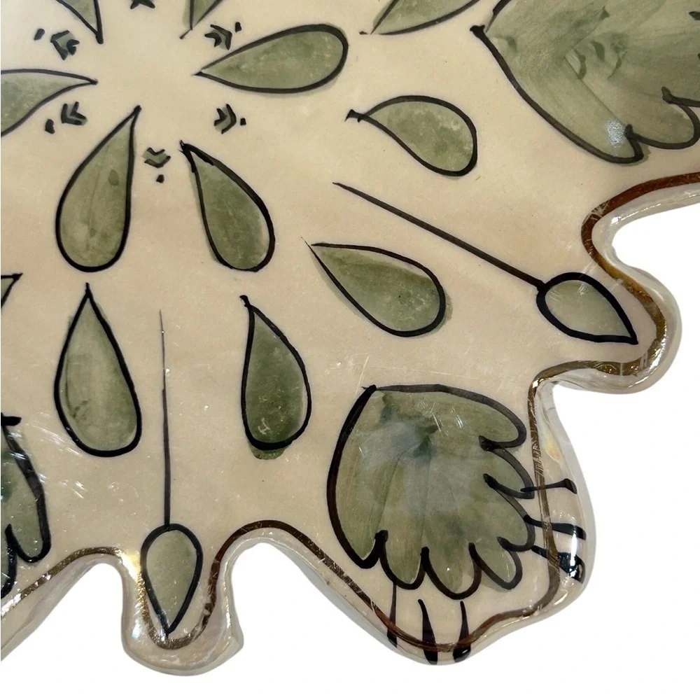 Snowflake 7” Blue Sky Clayworks Trivet/Tea Light Candle Green/Gold EUC